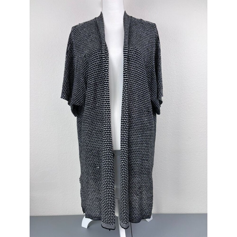 Eileen Fisher women's XL black white open front organic linen cardigan sweater‎